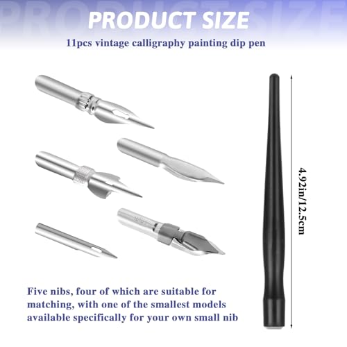 Oblique Calligraphy Pens Dip Set, Comic Pen Nib Set, Fluid Writer Pen, Calligraphy Dip Pen and Nibs Set Drawing with 5pcs Stainless Steel Pen Nibs Replacement Nibs Nib for Writing, Painting, Signing - color: black(6pcs)
