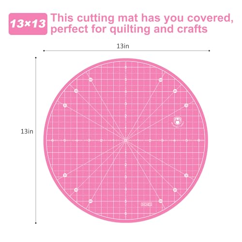 13"x13" Round Rotating Cutting Mat, Self Healing Mat with 360-Degree Rotation & Anti-Slip Base, Sewing Board Cutting Mat Perfect for Fabric Quilting Leather Hobby Project, Pink - color: Pink, size: 13"L x 13"W