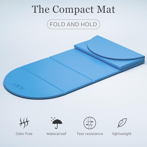 ILILI Foldable Yoga Mat-Semicircular, 10mm Thick, TPE Material, Extra Long 75"L x 26"W, Soft and Comfortable Folding Oval Mat 0.4 Inches, Easy to Carry and Store, 190*66cm Portable Multi-Functional Use for Yoga, Home Exercise & Outdoor - color: Sky Blue