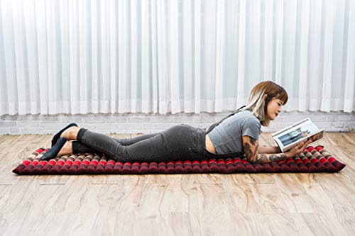 Leewadee - Foldable Floor Mattress - Japanese Roll Up Futon -Trifold Tatami Mat- Guest Floor Bed - Camping Mattress - Thai Massage Mat, Kapok Filled, 75 x 20 inches, Red - color: Sf24 - Red, Brown, size: S: 75x20"