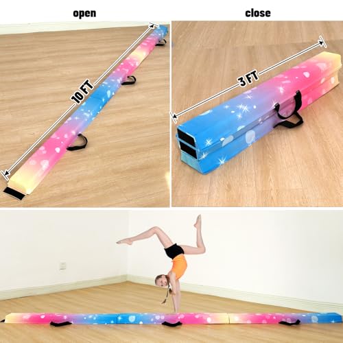 Marfula 6 FT / 8 FT / 9 FT Folding Gymnastics Beam Foam Balance Floor Beam - color: Bubble Rainbow, size: 10 Ft