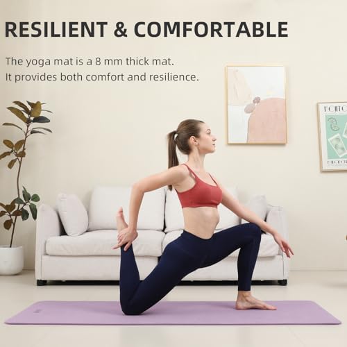 Yoga Mat Extra thick 8mm Exercise mat, Soft Lightweight TPE Fitness Mat with strap, High Elasticity, Anti-fatigue,non-slip mat for Women, Yoga, Camping, Travel, Gym & Outdoor | 72"L x 0.32"Th - color: Taro Purple