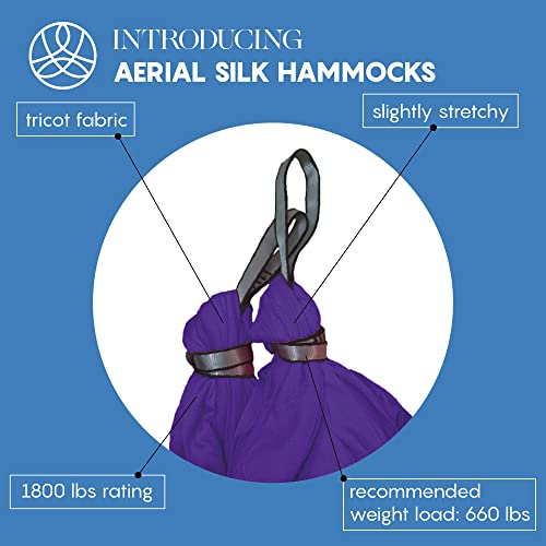 Aerial Yoga Hammock Swing, 4.5 Yards, Aerial Silks with Hardware | Knitted fabric with extension straps and a pose guide for aerial yoga, home gym and studio practice, suitable for all levels - color: Royal-Purple, size: 4.5 yards