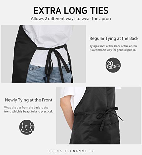 Syntus Apron for Men Women, Adjustable Cooking Kitchen Apron with 2 Pockets | Machine Washable, Firm Stitching, Stain Resistance, Long Tie Straps, 2 Pockets, Versatility, Unisex Use, Gift, BBQ - color: Basic Black, style: 2 Polyester