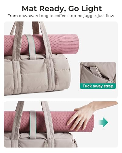 BAGSMART Reiki Gym Bag for Women Puffy Yoga Mat Travel Weekender Duffle Bag - color: Cocoa Brown, size: Medium