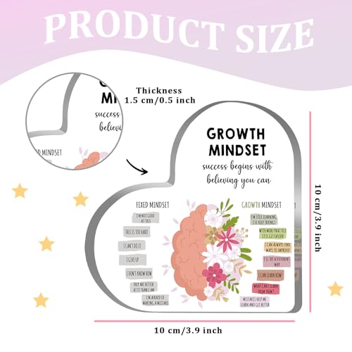 Growth Mindset Decor, Therapy Office Mental Health Classroom Art Educational Acrylic Heart Inspirational Gift Change Your Mindset Decorations Positive Sayings Inspirational Gifts for Teacher Students - color: 020