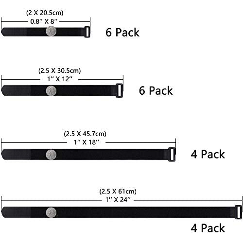 Wisdompro 20 Pack (8 12 18 24 Inch) Hook and Loop Tie Down Strap Heavy Duty - size: Mixed Size, 20 Pack