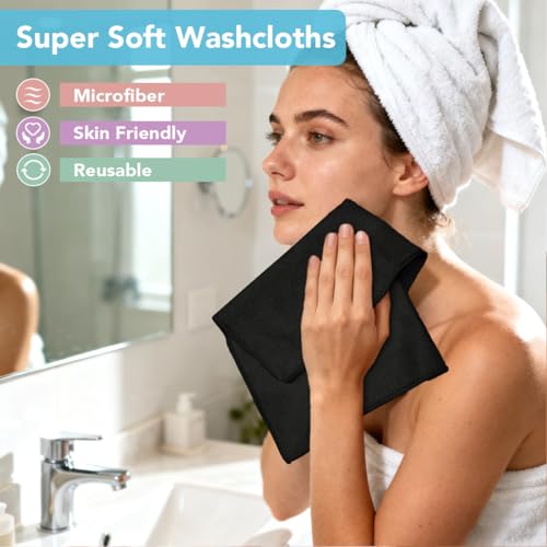 Orighty Wash Cloths, Face Towels 12x12 Inch 20 Pack - color: Black