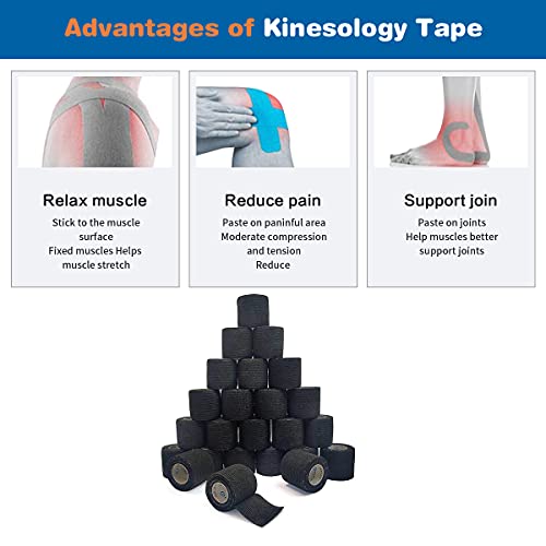 Self Adherent Cohesive Wrap Bandages 2 Inches (Black, 24 Count) - color: Black, size: 24 Count (Pack of 1)