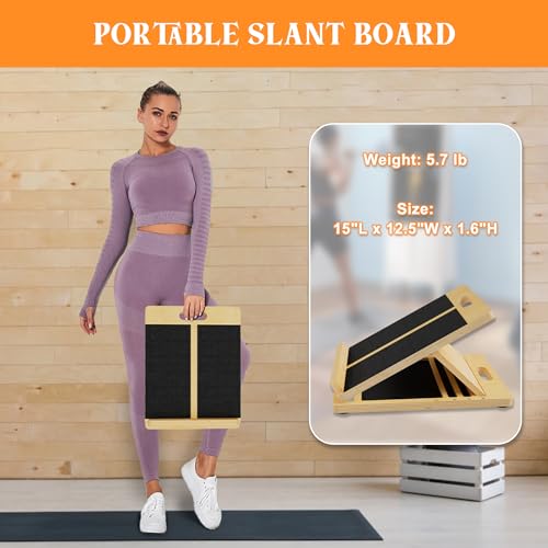 MUCITAGF Professional Wooden Portable Slant Board, Calf Stretch Board | Adjustable Incline Board and Calf Stretcher, Physical Therapy Equipment for Knees, Ankle, Heel, Feet and Leg - size: Portable Slant Board (15”L × 12.5”W)