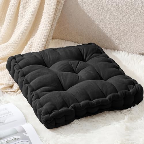 Jerify Black 4 Pcs Large Floor Pillow Cushion,Square 20 x 20 | Round Square Flexible Seating Floor Meditation Pillow for Classroom Adult Picnic Party Learning Daycare School Reading Corner - color: Black, size: Square 20 x 20