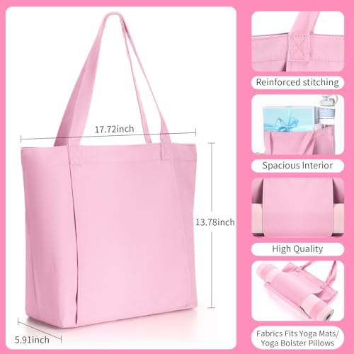 Halloscume Yoga Mat Bag Set for Women Including Yoga Tote Bag (Without Mat) Booty Resistance Bands Non Slip Sports Socks Silicone Ties for Pilates Travel Workout Office Home Gym - color: Pink