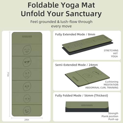 TPE Yoga Mat Foldable 8mm Thick Light Non-Slip for Home/Gym/Travel | 70"X24" Folding Workout Mats,1.1 lbs Lightweight Portable Exercise For Pilates,Studio,Outdoor Working Out Men Women Durable - color: Green+Black