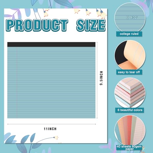 Lincia 6 Pcs Legal Pads Landscape Notebook, Vintage Color | 11" x 9.5" College Ruled Notepad,Horizontal Lined Notebook, 40 Sheet, 80 Gsm, Assorted Colors Paper, Pastel Writing Pad - color: Vintage Color