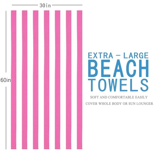 6 Packs Stripe Beach Towel Thin Terry Set XL Big Extra Large Oversized Accessories Essentials Soft Super Absorbent Clearance Pool Swim Camping Travel Bath Towels Bulk Men Women Adults Gift Pink - color: Pink, size: 60.00" x 30.00"