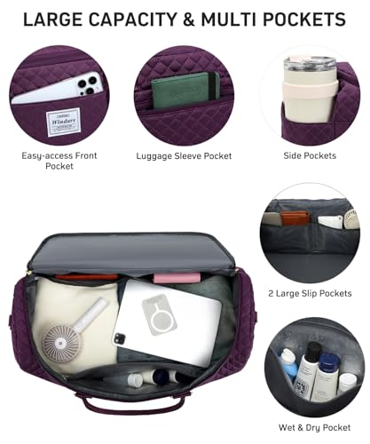 WINDARS Travel Duffle Bag, Weekender Bags for Women with Shoe Compartment, Overnight Bag with Toiletry Bag, Carry On Duffel Bags For Airplanes, Yoga Gym Duffel Bag, Dark Purple - color: Dark Purple