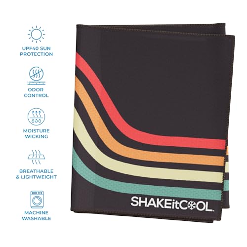 SHAKEitCOOL Extended Size Cooling Towel – Be Cool in Style - Heat Relief, Soft, Lightweight, Sun Protection, Easy Clean - Perfect for Biking, Hiking, Running, Yoga, Golf, Gardening - Retro Wave M - color: Retro Wave