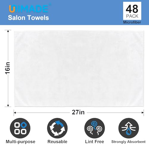 UNIMADE 48 Pack Hand Towels Set - Highly Absorbent and Quick Drying Microfiber Gym Towels, Premium Wash Cloths for Bathroom, Salon, Gym, Shower, Hotel, and Spa - 16x27 inch (White) | Quick Drying Premium Wash Cloths for Bathroom, Salon, Gym, Shower, Hotel