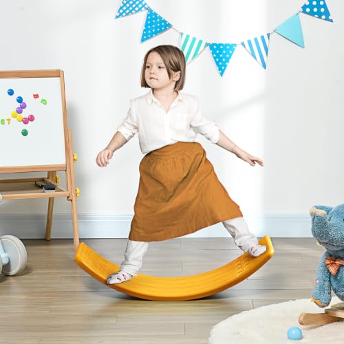 Qaba Kids 32" Balance Board Wobble Toddlers Ages 3-6 | Curvy, Preschool Learning, Montessori Waldorf Toy - color: Orange