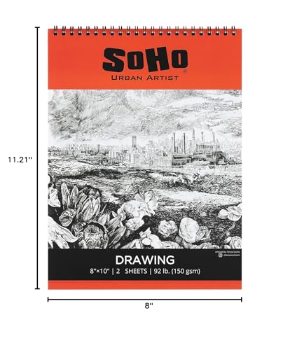 SoHo Urban Artist Softcover Drawing Pad - 8"x10" - 92 lbs/150gsm, Mixed Media, 24 Dual-Sided Sheets, Acid-Free, Wire-Bound, Micro-Perforated, Repeated Erasing & Reworking - size: 8"x10"