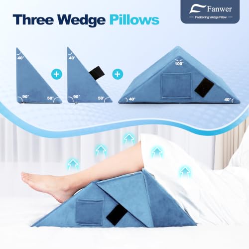 Fanwer Positioning Wedge Pillow for Side Sleeping (3 in 1),19.69",LightBlue - color: Light Blue, size: 19.69in
