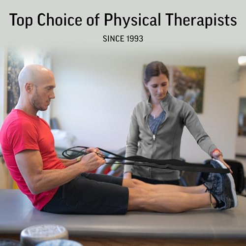 OPTP The Original Stretch Out Strap XL with Exercise Book, Made in the USA | Stretch Out Strap for physical therapy, yoga stretching strap or knee therapy strap, 10 loops, 7'5" long durable woven strap