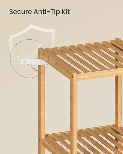 SONGMICS 5-Tier Bamboo Shelf, Freestanding Bathroom Storage Rack - color: Light Bamboo, size: 5 Tiers (13"D x 13"W x 57.5"H)