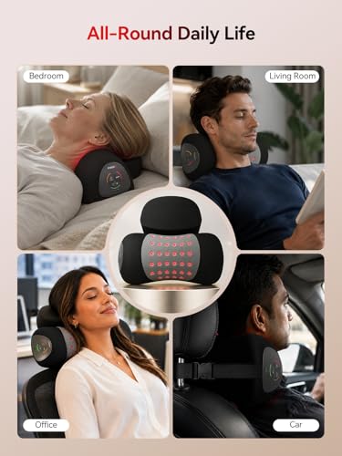 FliKEZE Neck Support Pillow with Air Lift Massage | Dynamic air lift support with dual-wavelength red light, gentle heat, cordless design and removable small pillow, Black