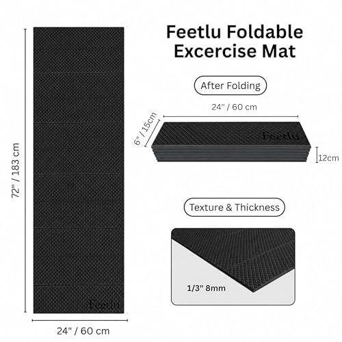 Foldable Yoga Exercise Mat, 6mm/8mm/10mm/12mm Thickness, 72 x 24 Inch - Lightweight, Anti-Slip, and Easy to Store for Yoga, Pilates, Home Workouts, and Floor Exercises - color: 블랙., size: 24" x 72" x 1/3"