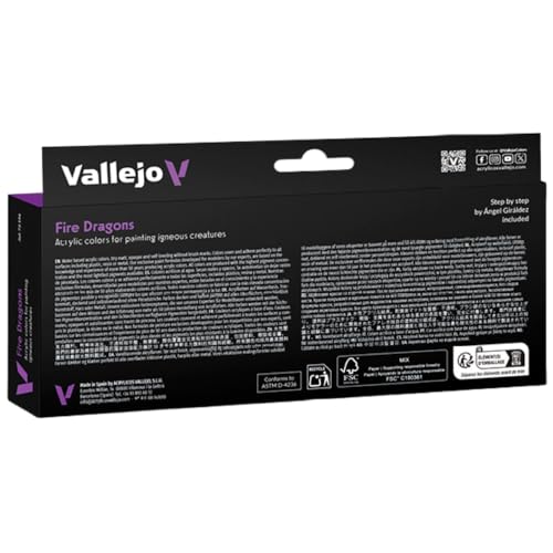 Vallejo - Fire Dragons Acrylic Paint Set | Game Color | Fantasy Color Series Miniature Model Kit for a High Pigment Matte Finish | 8 Bottles x 18 ml. (0.60 fl.oz) - style: Modern