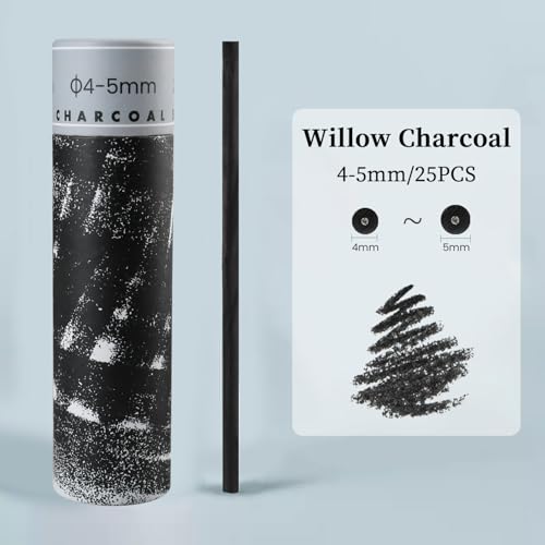 25PCS/Tube Willow Charcoal Sticks - Natural Willow Charcoal for Artists, Beginners, or Students of All Skill Levels - Perfect for Drawing and Sketching, Approx. 4-5mm Dia - style: 4-5mm