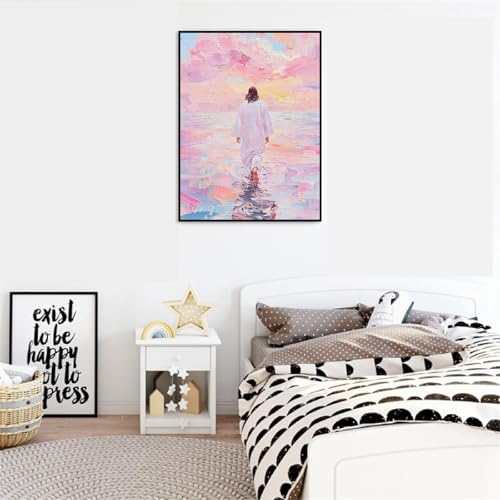 VIGEGU Beach Paint by Numbers Kit for Adults Beginner with Framed | Jesus Easy Adult Paint by Number Kits on Canvas DIY Painting for Beginners Art by Numbers for Home Wall Decor 10x12 Inch - color: Paint by Numbers kit for Adults-1124-6