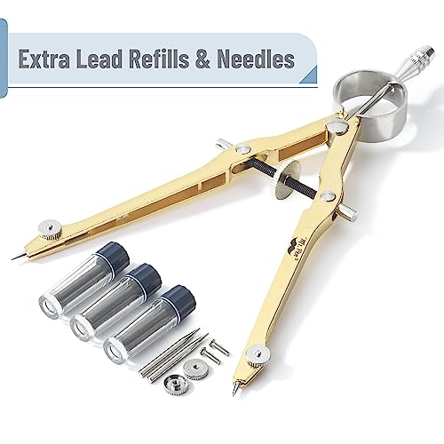 Mr. Pen- Professional Compass for Geometry, Extra Lead | Metal Compass Drawing Tool for Students, Drafting and Engineering, Technical Drawings, Circles and Geometry Projects - color: Gold