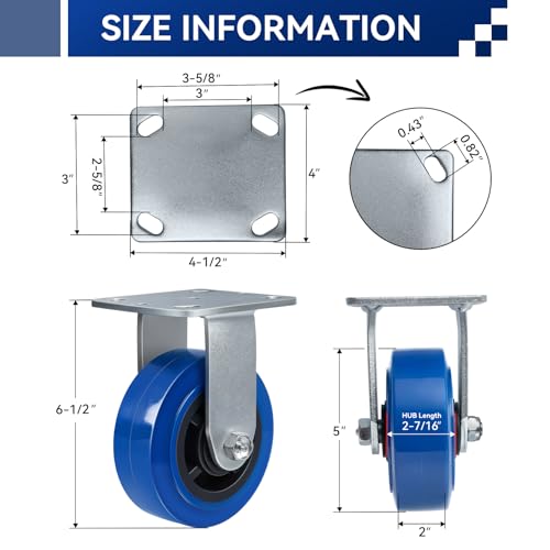 5'' X 2'' Casters, Heavy Duty Caster Wheels, Polyurethane on Polyolefin Core with Roller Bearing, Load 800lbs per Industrial Casters (2 Rigid) - style: 2 Rigid