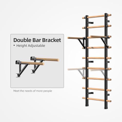 DHT Wood Stall Bar, Swedish Ladder Suspension Trainer with 9 Strategic Rods, for Home, Gym, School and Clinics, Black - color: DW-S