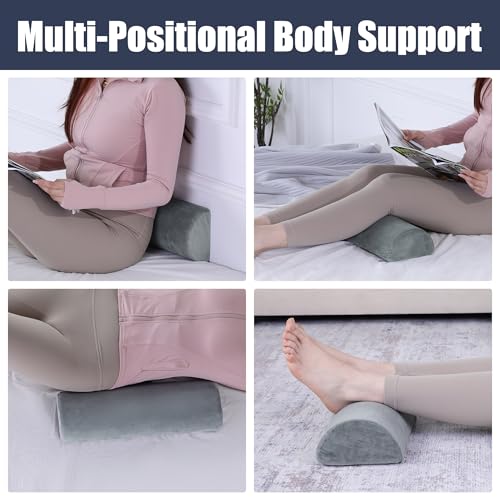 HOMBYS Memory Foam Sleep Position Training Pillow, Half Moon Bolster Body Supportive Trainer Pillow for Back Sleeper Side Sleeper, Adjustable Semi Roll Body Pillow - Grey