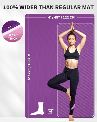 CAMBIVO 72''x48'' Large Yoga Mat, Extra Thick TPE Workout Mat | extra large exercise mat, non-slip TPE cushioning for joint relief, pilates stretching, apartment noise dampening - color: PURPLE, size: 6mm