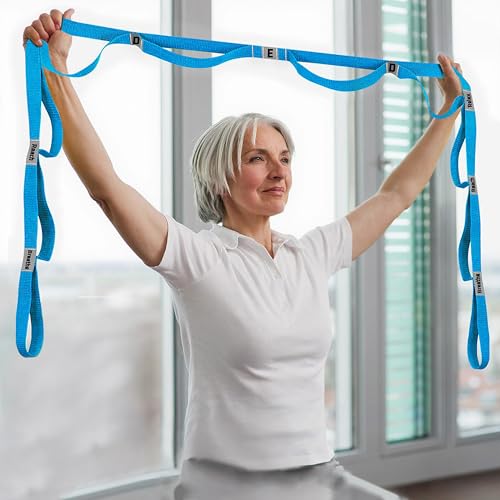 Stretching Strap Yoga Strap with 10 Loops, Non-Elastic Stretch Band for Physical Therapy, Flexibility, Exercise, Pilates, Dance & Gymnastics Workout - color: Blue