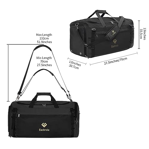 Extra Large Sports Gym Bag, Travel Duffel bag with Wet Pocket & Shoes Compartment for men women, 85L, Lightweight (Black) - color: Black, size: 85L