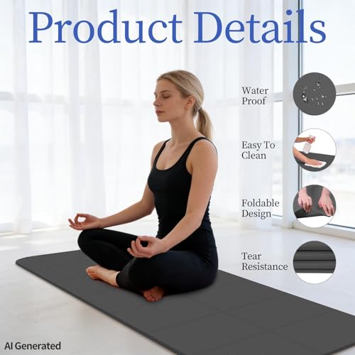 Foldable Yoga Mat with Resistance Band & Sliding Discs, 0.24" Thick Eco-Friendly TPE Non-Slip Workout Mat, Portable for Yoga, Pilates, Home Gym & Travel (72." x 24" x 0.24") - color: Black
