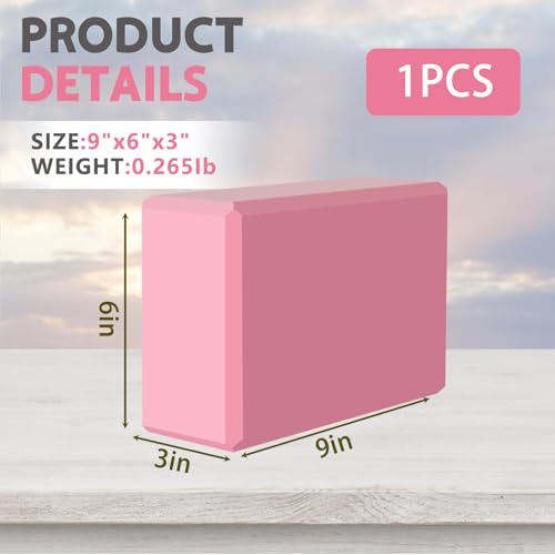 Yoga Block - Unsupported Latex Eva foam - Soft non slip surface with bevel for yoga, pilates, meditation - Yoga accessories for stability, balance and deep stretching - color: Pink