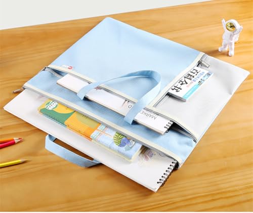 A3 Art Portfolio Bag with Zipper and Handle Capacity Oxford Bag | Two-color Large Capacity Oxford Artwork Container with Shoulder Strap for Drawing Sketch Photography Poster Files Document - color: Blue, size: A3