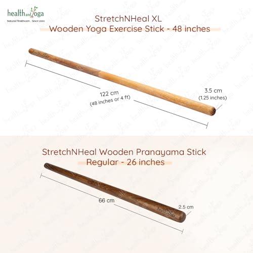 HealthAndYoga™ StretchNHeal Collapsible Multi-Use Wooden Yoga Stick - Regular and XL - Portable Posture Corrector Pole, Stretch Mobility Stick, Physical Workout Exercise Dowel - size: XL - 48" without Sleeve