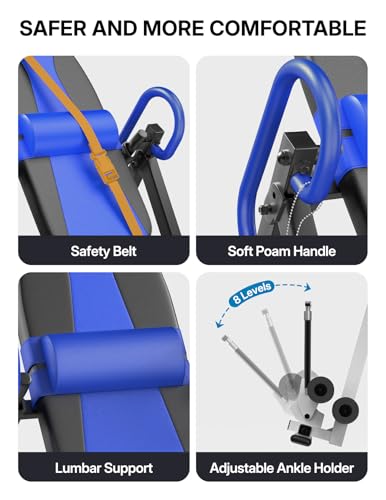 YOLEO Gravity Inversion Table for Back Pain Relief 2026 New Inversion Table | w/Lumbar Support, Easy to Assemble, Back Stretcher Machine 300 lbs - color: W1-Blue