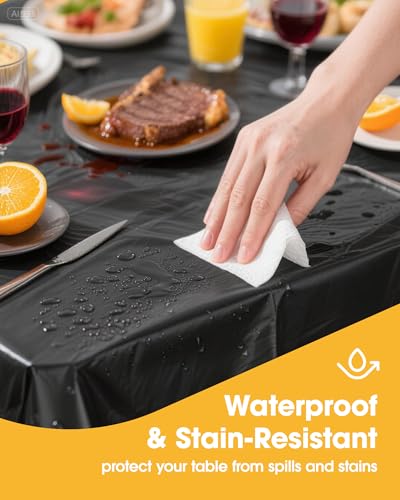 Niuara Black Plastic Table Cloth Disposable, 4 Pack, 54 x 108 in | Rectangle, 6 ft Tables, Party Holiday Gathering - color: Black, size: 54" x 108" - 4 Packs