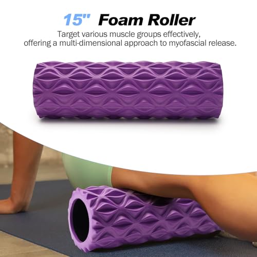 5 in 1 Foam Roller Set High Density Patented Foam Roller for Exercise | Foam Roller Massage Stick, Massage Ball, Resistance Band for Deep Muscle Massage Yoga Trigger Point Release Purple Diamond - color: Purple Diamond