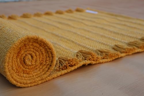 Jaipur art & Rugs Organic Cotton Yoga Mat - Eco-Friendly Hand-Woven Rug - Non Slip & Thick (24”x72”x5mm) for Everyday Fitness at Home - Comfortable Extra-Long - color: Yellow