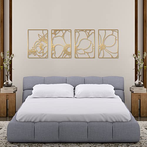Glamativity Large 4 Pack Gold Wall Art, Minimalist Decor, Real Metal, Nature Floral Abstract, for Bedroom, Living Room, Bathroom (Gold Blossom Style, L Size 22.5 x 15.7'') - color: Gold Blossom Style, size: L Size 22.5 x 15.7''