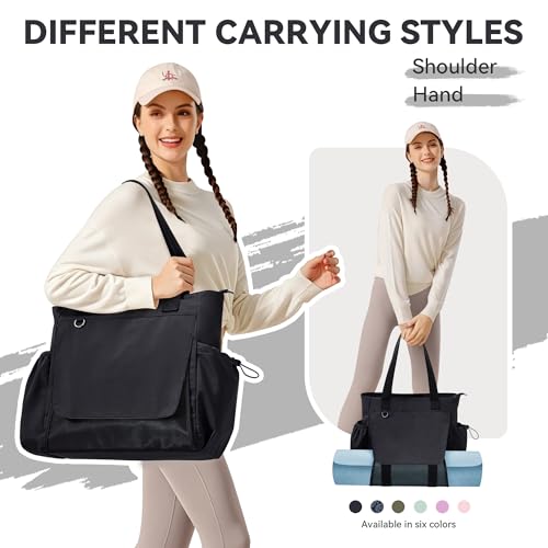 WLLWOO Thick Yoga Mat Bag Women Gym Tote Breathable Mesh Holder Wet Pocket | Carryall Lightweight Waterproof Shoulder for Pilates Travel Beach Workout Fitness Carrier - color: Black