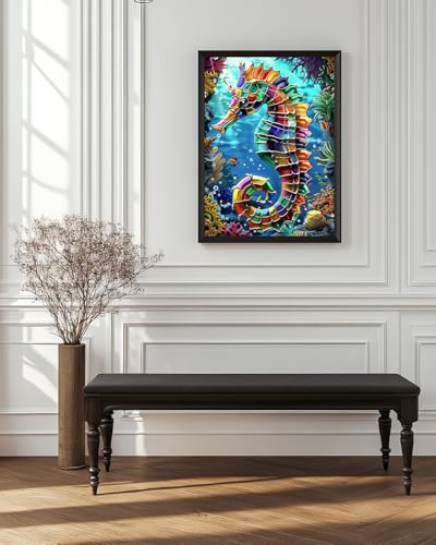 Ocean Seahorse Diamond Art Kits for Adults, Landscape Crafts 5D Diamond Painting Kit for Adult Beginners, Beach Animal DIY Round Dots Full Drill Diamonds Paintings for Home Wall Decor Gifts 12X16 In - color: C17